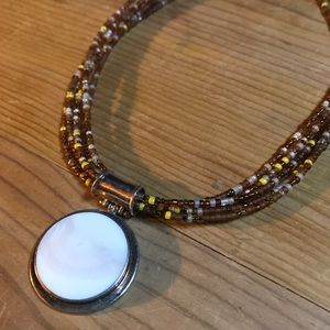 Peyote Bird seed bead necklace with MOP pendant